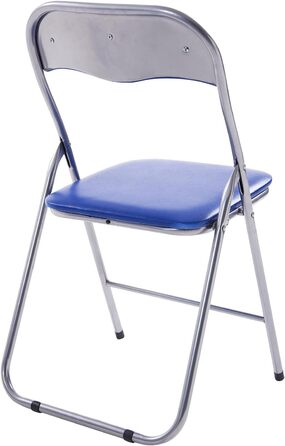 CLP Folding Chair Felix I Padded Folding Chair with Faux Leather Upholstery, Color: (Blue/Silver)