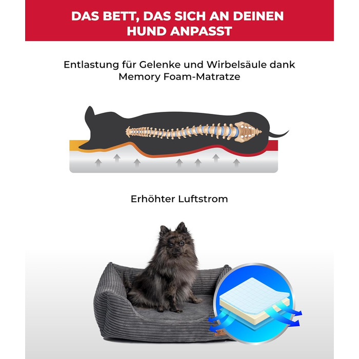 Ортопедичне собаче ліжко HS-Hundebett® Deluxe Cord: м'яке, зручне, зелене, 70x90 см, для великих собак, знімний чохол, неслизьке, зроблено в Німеччині