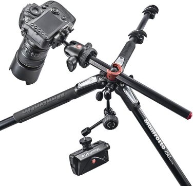 Штатив Manfrotto MT190XPRO4 з кутовою центральною колоною - 4-секційний штатив для DSLR та бездзеркальних камер, чорний/антрацитовий алюміній
