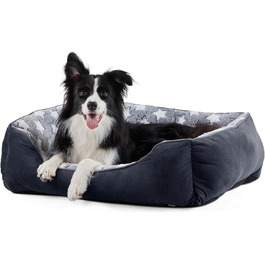 FURTIME Dog Bed - Medium Dogs, Dog Basket, Washable Dog Basket, Non-Slip Dog Beds, Fluffy Dog Mattress with Raised Edges, Soft Dog Sofa for Dogs, Cats - Black/Stars (M (63x53x20cm))