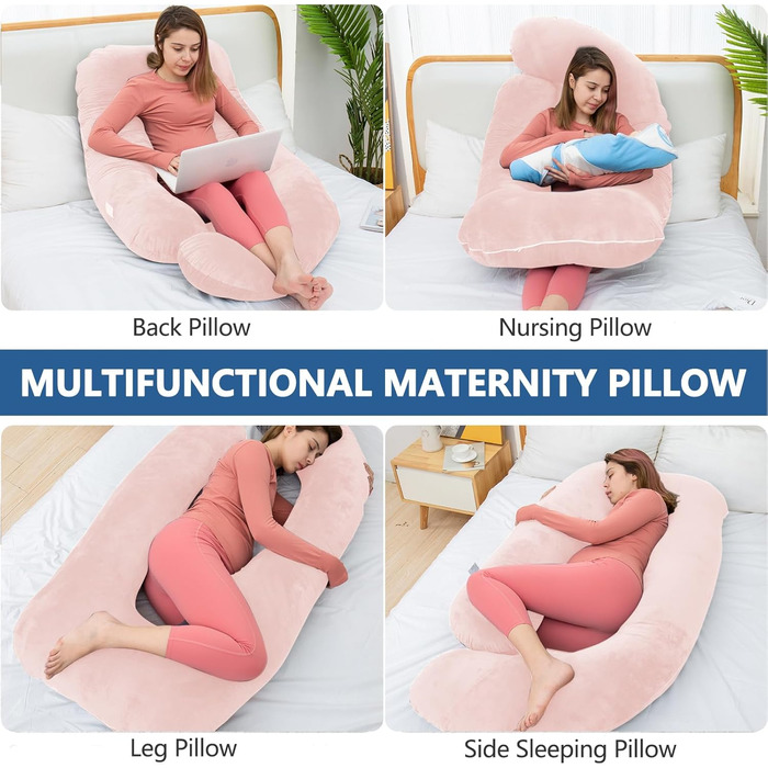 Подушка для вагітних AS AWESLING U-подібної форми, повного тіла, для годування, підтримки, знімний чохол (світло-зелений Memory Foam), рожевий Memory Foam