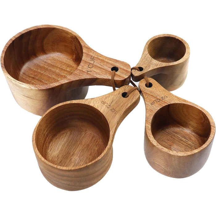 Wooden measuring cups and spoons, for baking, cooking, spices, coffee, tea, powdered milk, set of 4