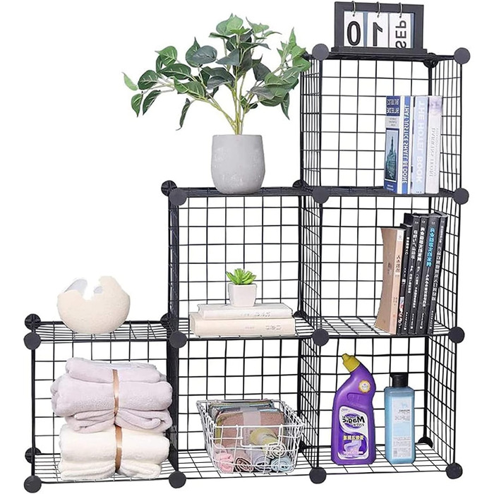 YCOCO Storage Shelf with 6 Cube Shelves, Bookshelf, Bookshelf for Bedroom, Office, Dorm Room, University, Living Room, Black. (Wire-6 Cubes)