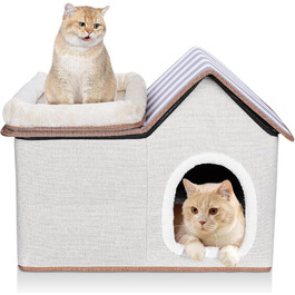 Cat House, Outdoor Cat Cave, Warm Dog Cave, Detachable Dog House with Washable Cushion and Platform, Outdoor Cat Cave, Cat House Cave for Small and Medium Pets (Cat House for Outdoors)