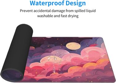 Килимок для миші Japanisches Mauspad, 90 x 40 см, стиль Аніме, дизайн Арт, великий ігровий килимок, для клавіатури та столу, антиковзаюча гумова основа, прошиті краї, для дому та офісу (X-Large, Рожевий, Фіолетовий, Хмара)