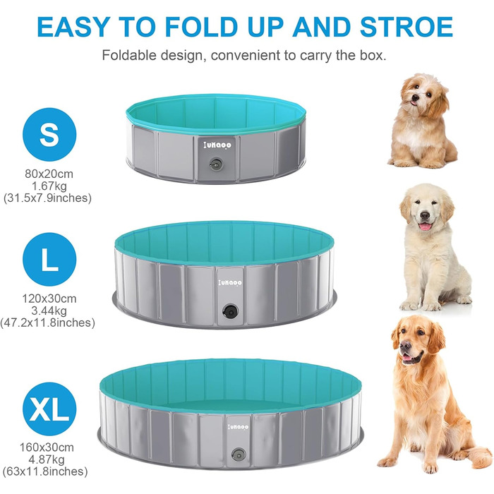 Dog Pool for Large Dogs, Foldable Swimming Pool Splash Pool Dog, Portable PVC Dog Pool Bathtub Dog Swimming Pool for Large Small Dogs, (Light Green, XL (160 x 30 cm))