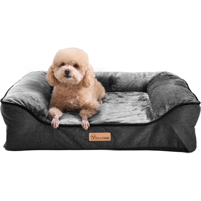 Крісло-ліжко для собак середніх порід YITAHOME, 51x48 см, ортопедичне, знімний чохол, чорне