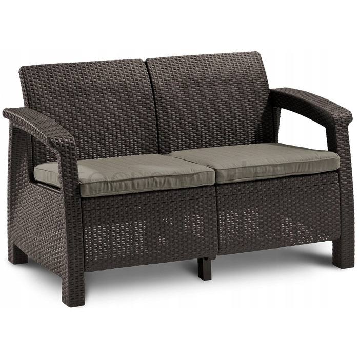 Садовий двомісний диван Keter Corfu Love Seat, коричневий, зі спинкою, пластик