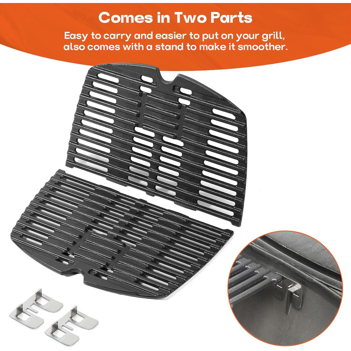 Решітка для гриля Onlyfire з чавуну, сумісна з Weber Q1000, Q120, Q140, Q1200, Q1400 (замінник Weber 7644)