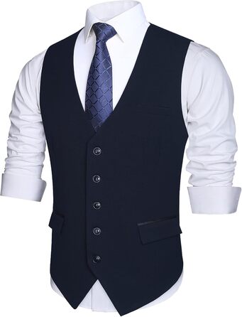 Елегантна жилетка для чоловіків HISDERN: весільна, класична, однотонна, для ділового стилю, smoking, з кишенями, темно-синій, розмір M
