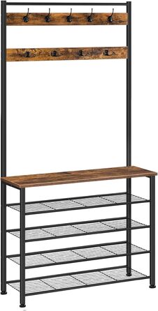 HOOBRO Coat Rack, Shoe Rack with Coat Rack, Clothes Rack with Shoe Storage, Shoe Cabinet with 5 Tiers, for Entryway, Dark Brown EBF80MT01G2