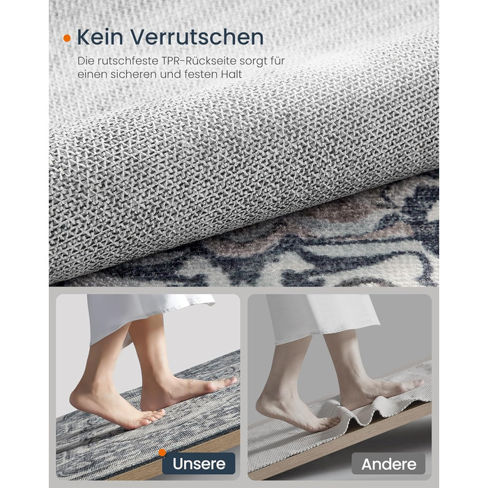 Килим SONGMICS HOME Vintage, 120x170 см, для вітальні, спальні, кухні, коридору, їдальні, сірий (TAR032G01)