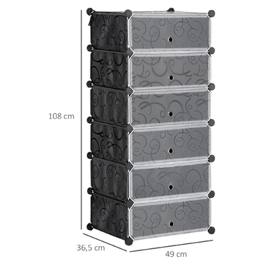 HOMCOM Shoe Rack Storage Box DIY Stackable Shelf for 6 Pairs of Shoes, Plastic/Steel, Black+White, 49x36.5x108cm | Aosom