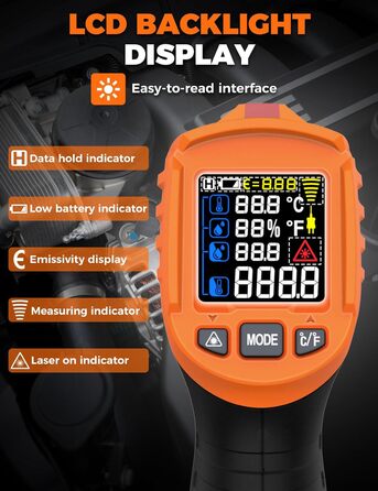 Інфрачервоний термометр лазерний IM06MAX з K-типом зонда (-50°C до 800°C) для промисловості, HVAC, приготування їжі та ремонту авто