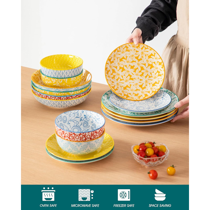 Набір посуду Vancasso Selene для 6 осіб, 24 елементи: тарілки, супові тарілки, миски, десертні тарілки, з пастельного порцеляни, мікрохвильова піч сумісна