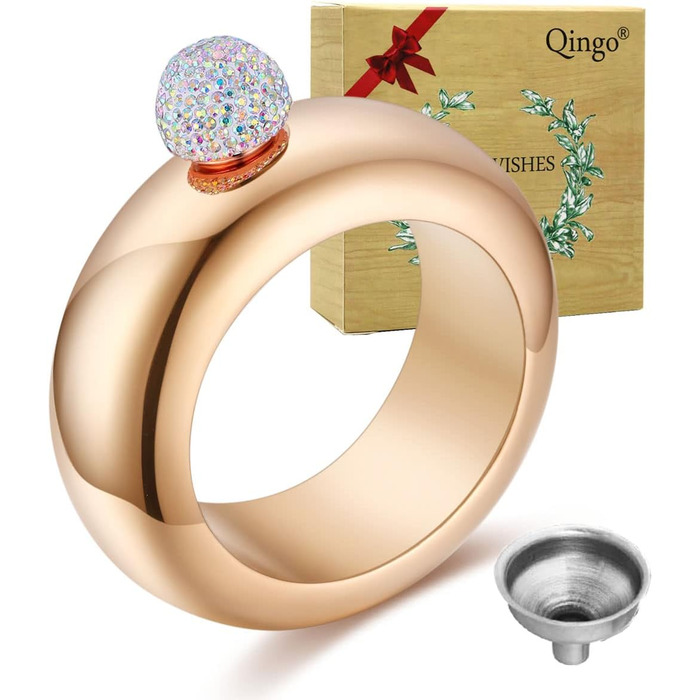 Набір флакончиків Qingo з браслетом, перстнем та флаконом, креативний нержавіючий сталь, 304 сталь, 100 мл, чорний з кришкою зі стразами (рожевий з кришкою зі стразами)