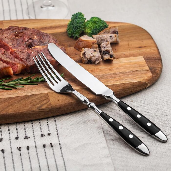 Alata Cutlery Set for 6 People - Rustic Table Cutlery Set Made of Stainless Steel with Black Handles - Forged and Heavy - Berlin Black Series, 30-Piece