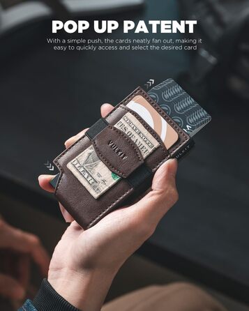 Чоловічий шкіряний картхолдер VULKIT з RFID-захистом та вікном для документів, еспресо