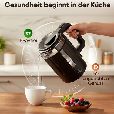 Електричний чайник Clatronic WK 3837: 1,7 л, скло, BPA Free, з підсвічуванням, для дому