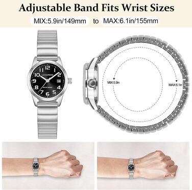 Жіночий кварцовий наручний годинник Timever з аналоговим дисплеєм, сталевим браслетом та календарем (Срібло/Чорний)