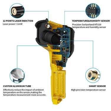 Інфрачервоний термометр MESTEK з лазерним цільовим вказівником, цифровий пірометр з K-зондом (-50°C ~ 800°C), безконтактний, з LCD-дисплеєм, функцією сигналу та регулюванням коефіцієнта випромінювання для кухні, автосервісу та промисловості