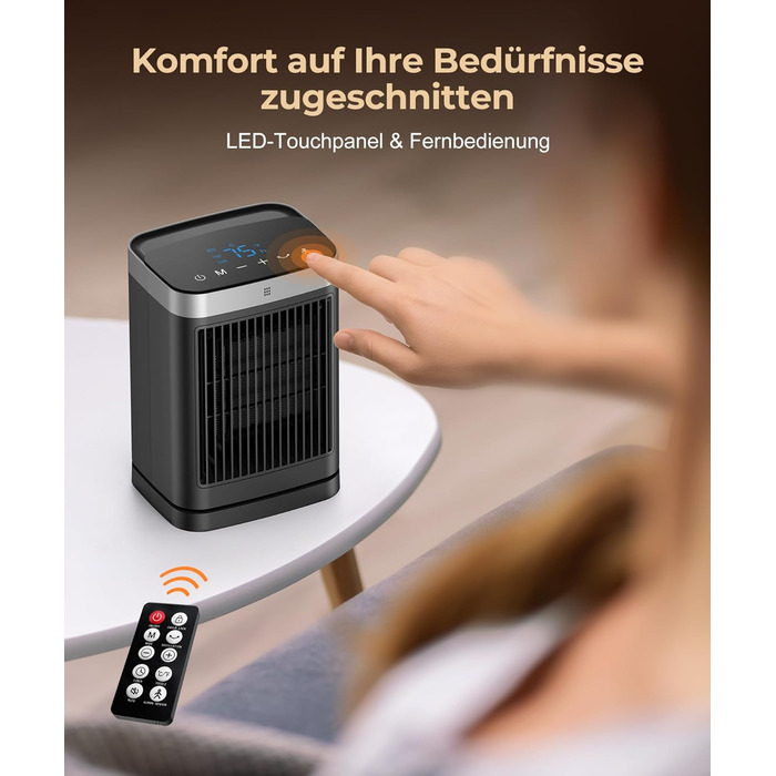 Електричний обігрівач PTC керамічний 2000W з термостатом, 75° обертання, 3 режими, таймер, захист від перегріву та перекидання