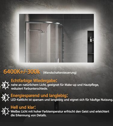 Дзеркало для ванної кімнати SVNR з підсвічуванням, 40x60 см, LED, алюмінієва рама, захисне скло, матові краї, IP44, енергозберігаюче