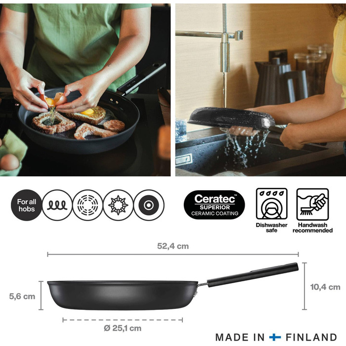 Сковорідки Fiskars Hard Face 24 і 28 см, антипригарне покриття, алюміній, для всіх плит, набір 2 шт, чорний