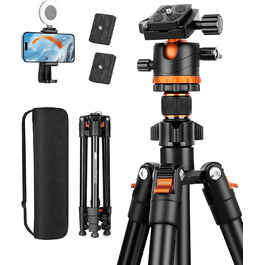 Штатив для камери JOILCAN з алюмінію, 168 см, міцний туристичний штатив з поворотним голковим кріпленням 360° та тримачем для телефону, вантажопідйомність 8 кг, для DSLR Canon Nikon Sony, штатив для iPhone/Smartphone