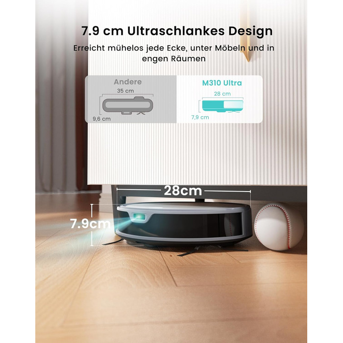 Робот-пилосос LEFANT M310 Ultra з функцією миття підлоги, сірий. Anti-Tangle, точне уникнення перешкод, керування через додаток та Alexa. Для тварин, килимів.