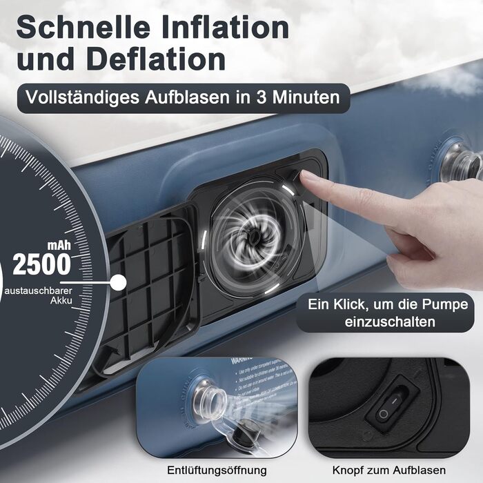 Надувне ліжко для двох осіб з електричним насосом, самонадувна, 198x152x25 см, блакитний колір