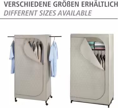 WENKO Wardrobe Model Balance with Shelf and Clothes Rail, Fabric Wardrobe for Dust-Free Storage of Textiles, Metal Frame, Breathable Non-Woven Material, 90x160x50 cm, Taupe