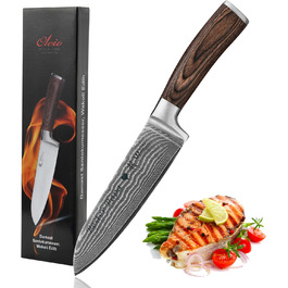 Японський ніж Santoku Wakoli EDIB з дамаської сталі (17 см) з VG10-серцем | Професійний кухонний ніж для приготування їжі | У подарунковій коробці з дерев'яною ручкою Pakkaholz