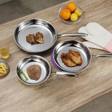 Набір сковорідок SanheKit з нержавіючої сталі, 3 шт. (8, 10, 12 дюймів), професійний, індукційний, для плити та духовки