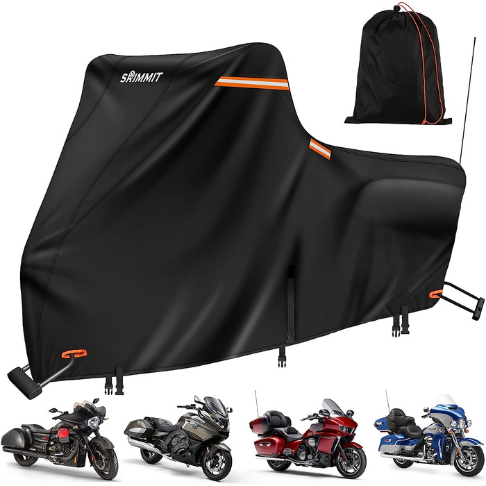 Водонепроникний чохол для мотоцикла Harley Davidson Touring, 420D, преміум-якість, захист від дощу, пилу та UV, для моделей із боковими кофрами (274x111x142 см), чорний