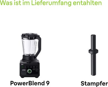 Braun PowerBlend 9 JB9040 High-Performance Blender – Stand Mixer with Glass Mixing Jug, 18 Mix Programs, 10 Speeds + Pulse Function, Hot Soup Function, Cleaning Program, Masher, 1600 W, Black