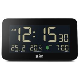 Цифровий будильник Braun BC10B з дисплеєм температури, дати та місяця, негативний LCD-екран, чорний