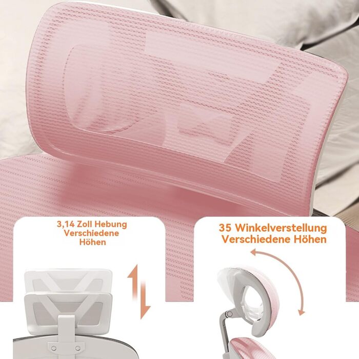 Ергономічне крісло для офісу - регульоване, з підлокітниками, підтримкою попереку та сіткою | Для дому, ігор, навчання (Рожеве, Середнє)