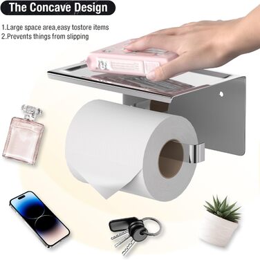 Тримач туалетного паперу HITSLAM без свердління, нержавіюча сталь з полицею, самоклеючий, для ванної кімнати