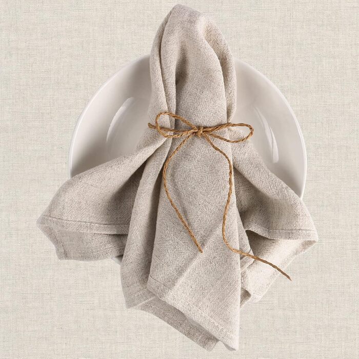 Cloth Napkins, 12-Pack High-Quality Beige Napkins 40x40 cm, Table Decoration Napkins Wedding Birthday, Linen Napkins Reusable Parties Dinner Cafe Restaurant