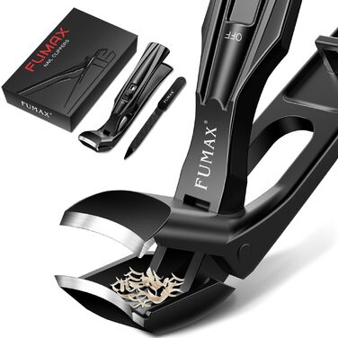 Кусачки для нігтів для літніх людей з широкими щелепами та довгою ручкою, кусачки для кутикули з кутовою головкою, з контейнером для збору обрізків, подарунок для чоловіків та жінок, чорні