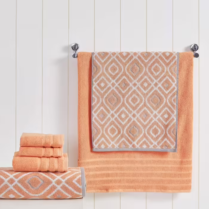 Amrapur 6-piece set made of 100% combed cotton with jacquard stripes, very soft, 550 g/m² - 2 bath towels, 2 hand towels, 2 washcloths, Coral, Standard size Coral