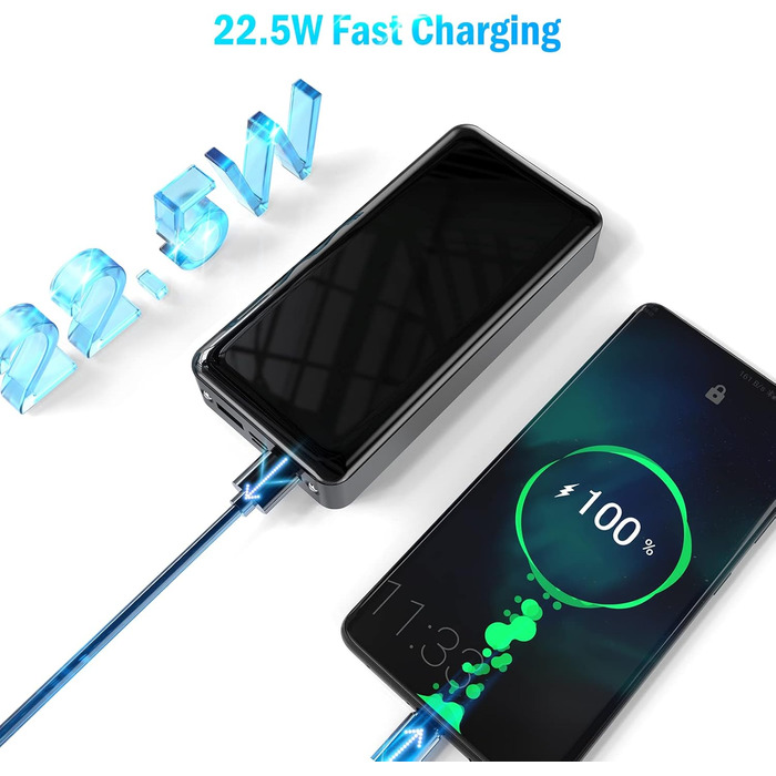 Портативний зарядний пристрій Power Bank 24000 mAh з ліхтариком, LED дисплеєм та швидкою зарядкою Type C. Зовнішній акумулятор для iPhone, iPad та інших пристроїв.