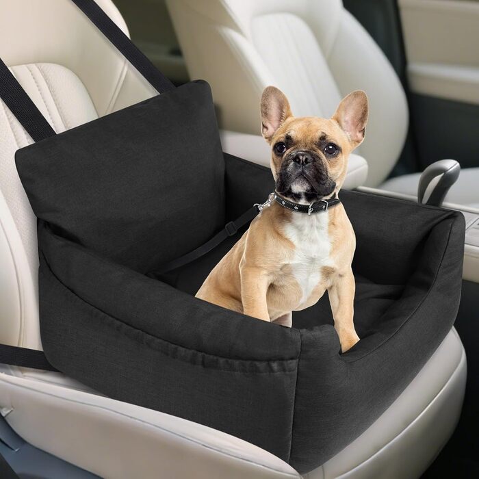Автомобільний лежак для собак, автокрісло для собак, лежак для маленьких собак, кошик для собак у машину з знімним, пральним подушкою та 2 відділеннями для зберігання (Чорний, 54x52x35 см)