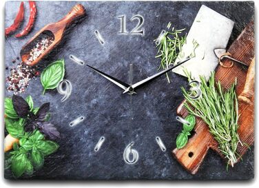 Designer wall clock made of stone (ceramic), size approximately 35x25cm, with a whisper-quiet movement (herbs, quiet quartz movement)