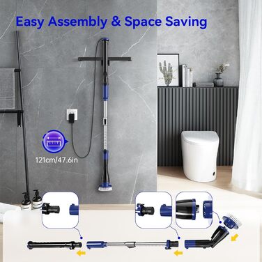 Електрична щітка для чищення, бездротова, 6 насадок, для кухні, авто, підлоги (чорно-синій)