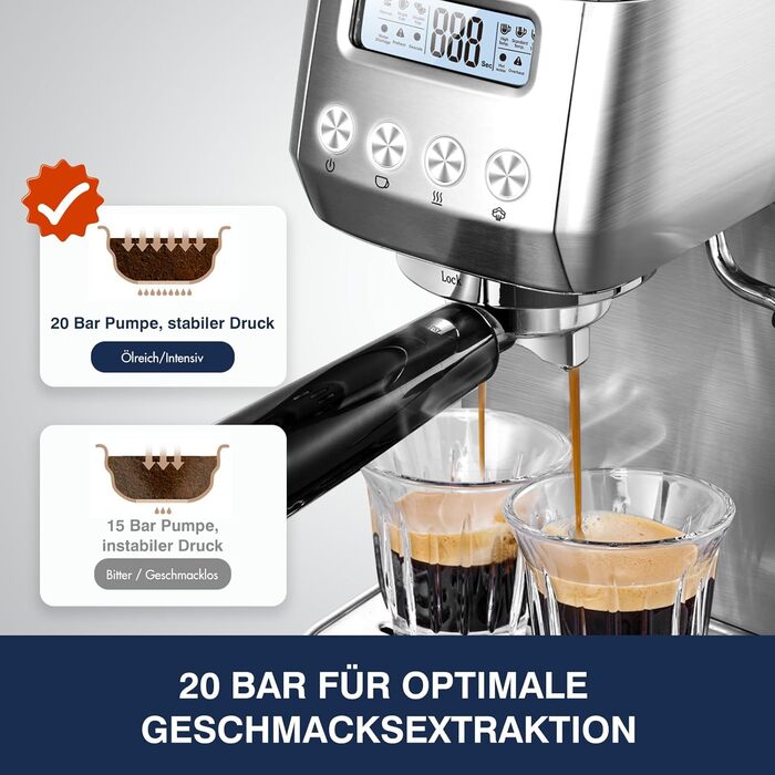 AMZCHEF Espresso Machine 20 Bar | Espresso Machine with Milk Frother | Semi-Automatic Espresso Machine with 2-IN-1 Portafilter for Single and Double Shots | Espresso Machine with Removable Water Tank 1.3 L 1.3L