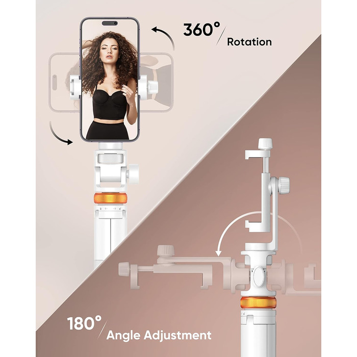 Штатив для смартфона та селфі-стика з пульт дистанційного керування, 158 см, міцна конструкція, регульований, для iPhone/Android (Мінеральний білий)