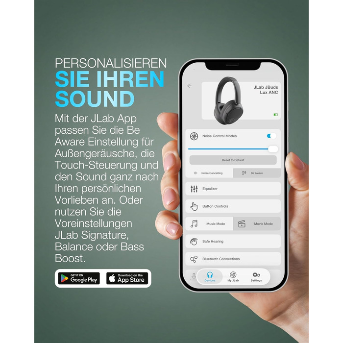 Бездротові накладні навушники JLab JBuds LUX ANC з активним шумозаглушенням, Bluetooth, колір Sage (шалфей)