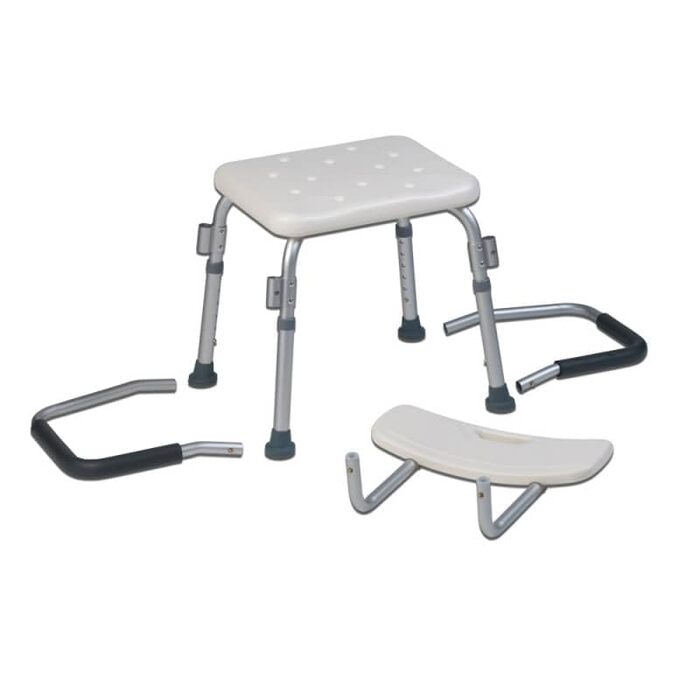 Teqler T-135303 Душовий стілець для догляду, висота регулюється 38-45 см, табурет для ванної для людей з обмеженою мобільністю